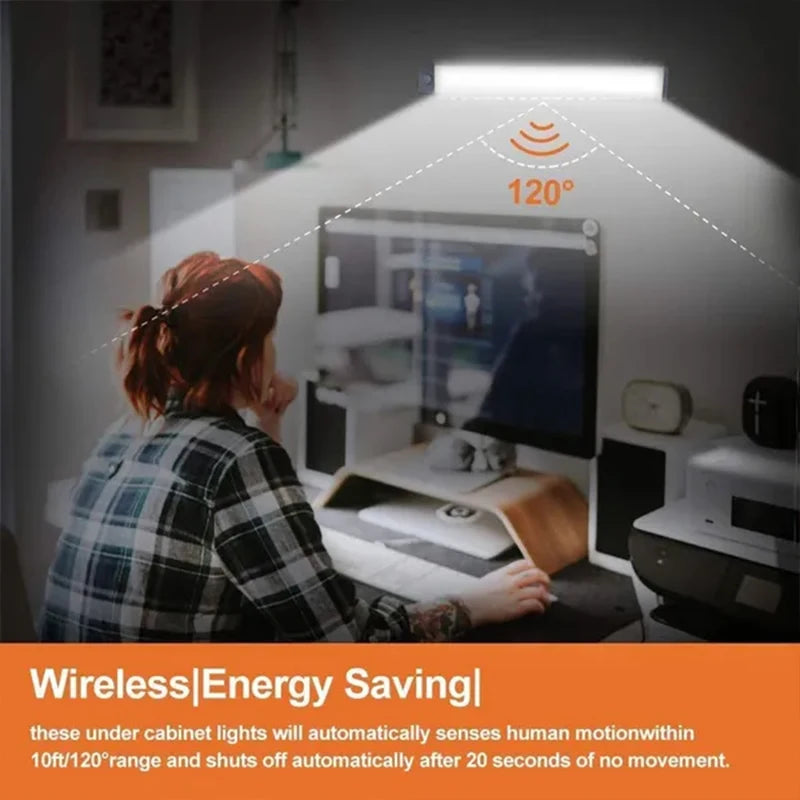 PIR Motion Sensor LED under Cabinet Lamp Dimmable Rechargeable Night Light Stairs Closet Room Aisle Tube Bar Detector Bulb