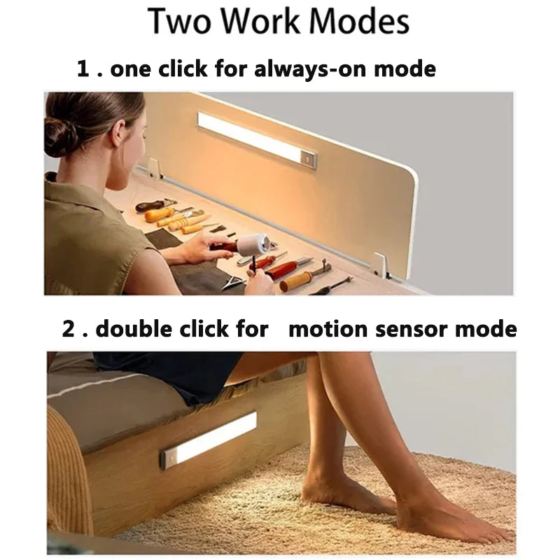 PIR Motion Sensor LED under Cabinet Lamp Dimmable Rechargeable Night Light Stairs Closet Room Aisle Tube Bar Detector Bulb